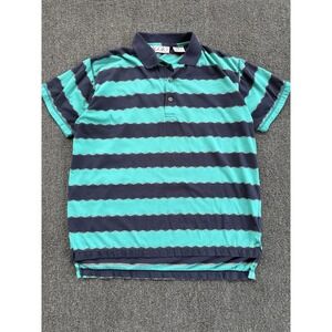 Vintage Aggio Turquoise and Black Striped Polo Shirt Men's small